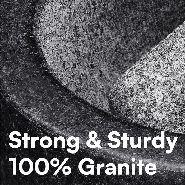 Premium Solid Granite Mortar & Pestle 16cm — Non‑Slip Stone Grinder
