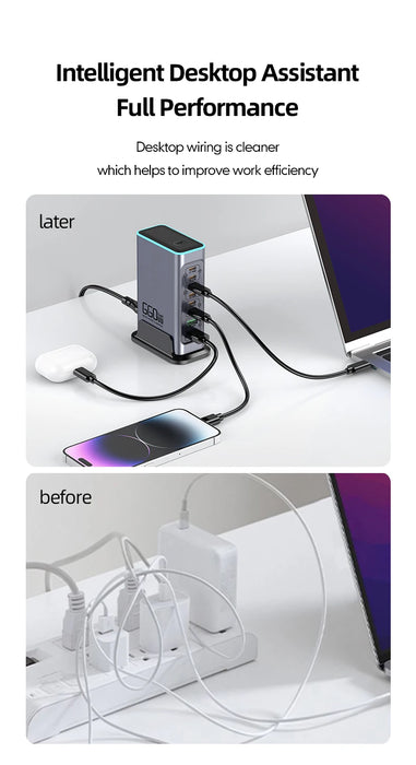660W GaN 8-Port Desktop Charger — 100W USB‑C PD & Quick Charge 3.0