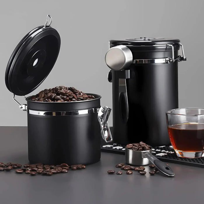 Airtight Stainless Steel Coffee Canister 22oz (1800ml) with Scoop — Black