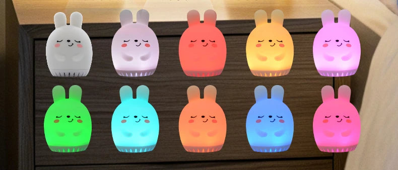 Mini Rabbit White Noise Machine & LED Night Light — 20 Soothing Sounds, USB‑C Rechargeable Silicone Sleep Aid