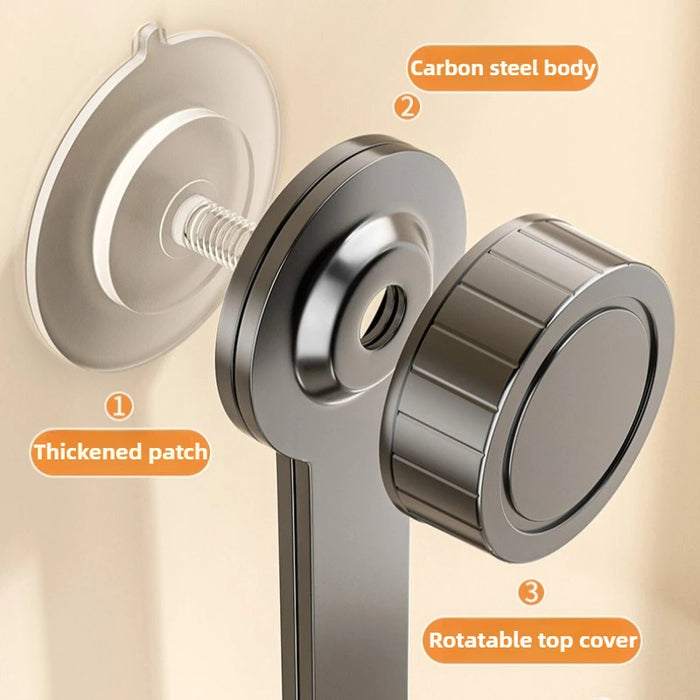 Drill‑Free Suction Cup Rotating Kitchen Rack — Wall‑Mounted Pot Lid & Chopping Board Holder with Hooks