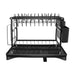 2-Tier Black Carbon Steel Dish Drying Rack with Drip Tray & Utensil Holder