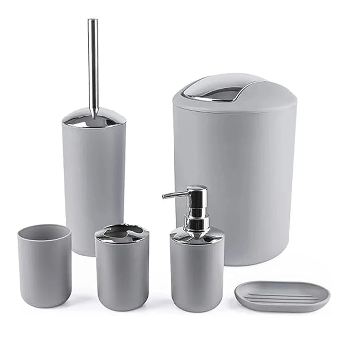6-Piece Plastic Bathroom Accessory Set — Toothbrush Holder, Dispenser, Soap Dish & More