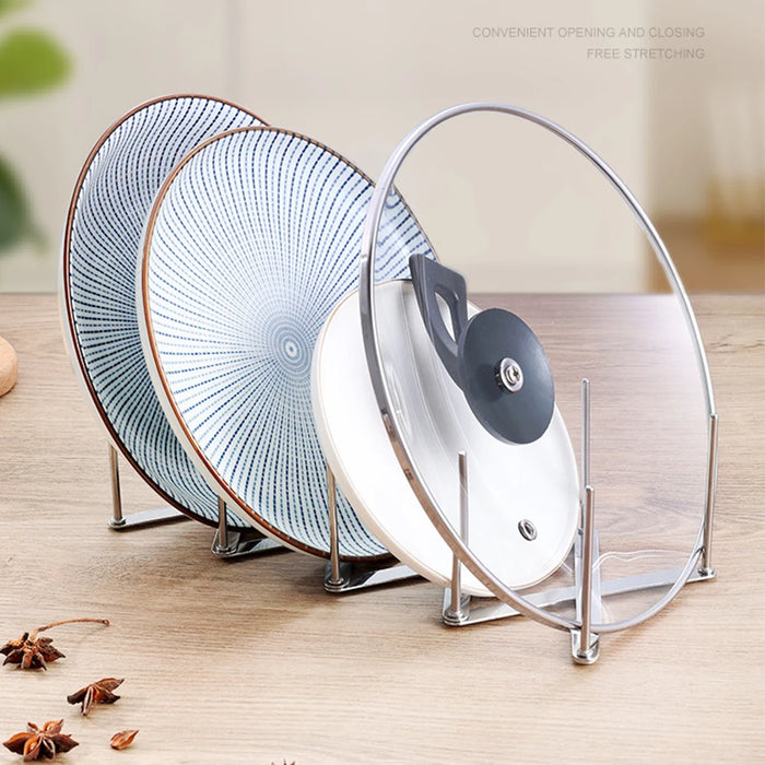 Retractable Stainless Steel Pot Lid & Plate Rack — Foldable Kitchen Storage