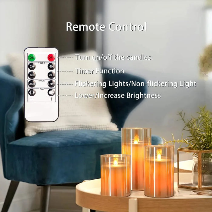 Set of 3 LED Flameless Candles with Remote Control — Flickering Décor Lights for Weddings & Parties