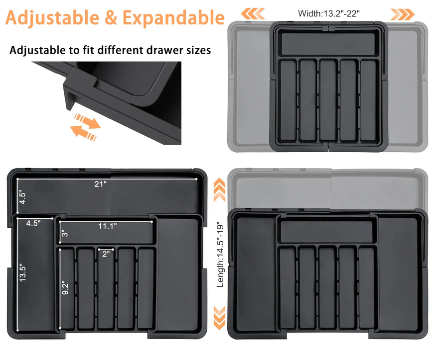 Adjustable Cutlery Drawer Organiser – Expandable Utensil Tray (Black)