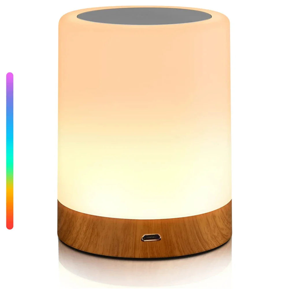 Lâmpada de Mesa LED Tátil - Lâmpada de Mesa de Cabeceira com Luz RGB, Sensor Tátil e Função de Lâmpada de Secretária Portátil - Solução Perfeita de Iluminação para Quarto e Presente para Crianças