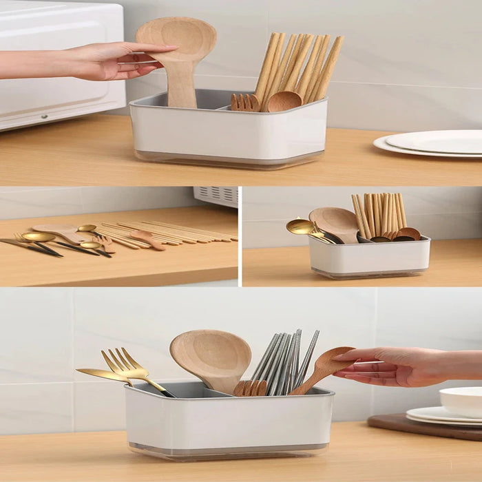 Double-Layer Cutlery Drainer with Detachable Chopstick Cage & Spoon Organiser