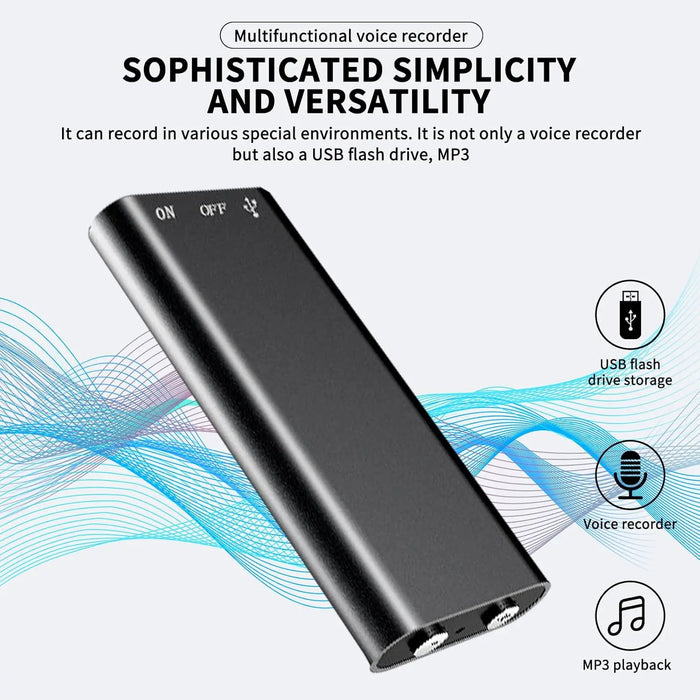 Mini Voice Recorder — Ultra-compact MP3 player & USB for lectures and meetings