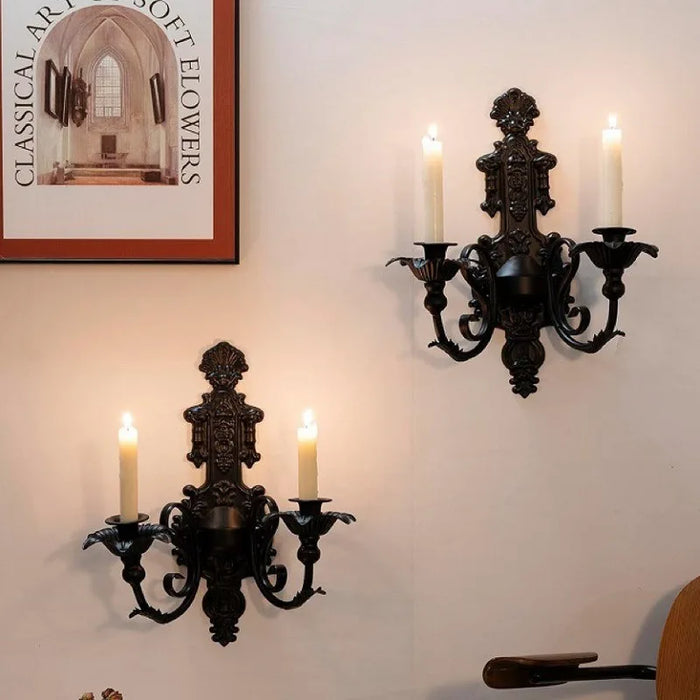 Vintage Black Wall-Mounted Iron Candlestick Holder