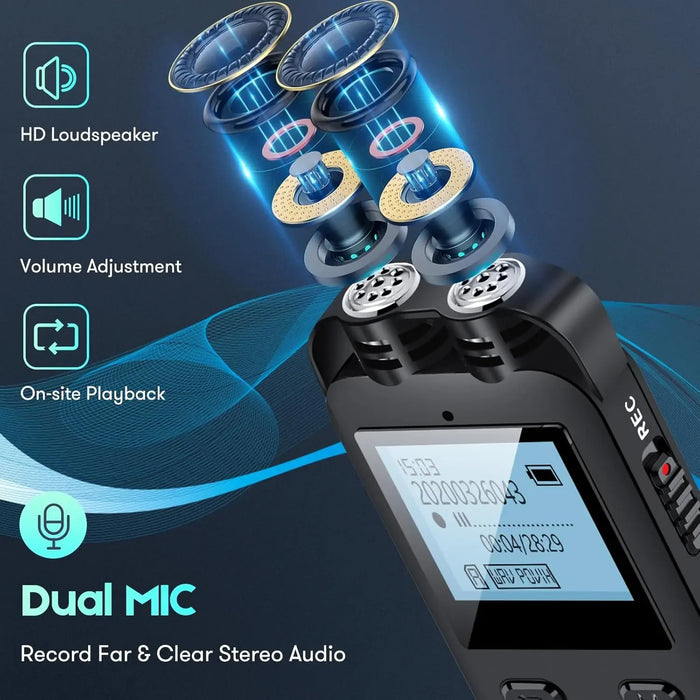 Digital Voice Recorder T69 — 64GB option, WAV recording, voice‑activated