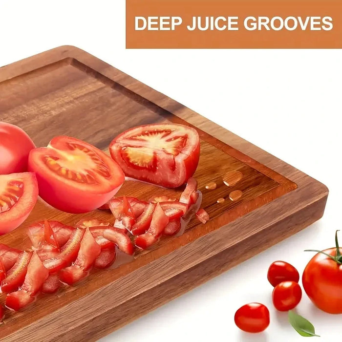 Beech Walnut Wooden Cutting Board - Rectangle Chopping & Butcher Block for Cheese & Meat