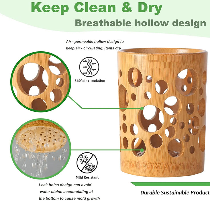 Bamboo Toothbrush Holder Cup – Ventilated Drainage Toothbrush Drainer, Biodegradable 10cm