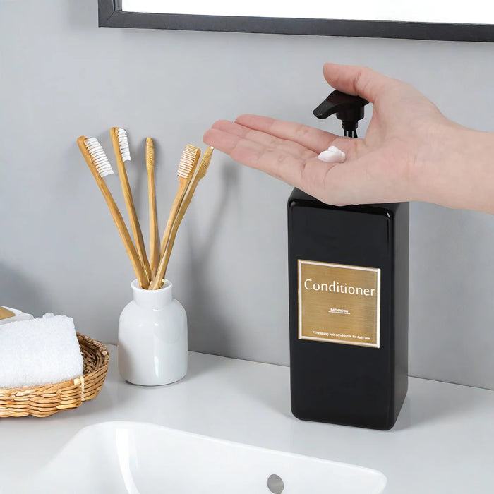 Refillable Shower Soap Dispenser Set – Plastic Shampoo, Conditioner & Hand/Dish Bottles (Brown or Black)