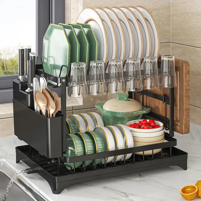 Stainless Steel 2-Tier Dish Rack — Hygienic Residue-Free Drying, Compact Kitchen Organiser
