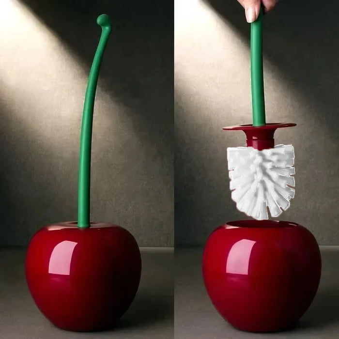 Cherry-Shaped Toilet Brush & Holder — Wine Red, Thick Head, Anti-Slip Handle