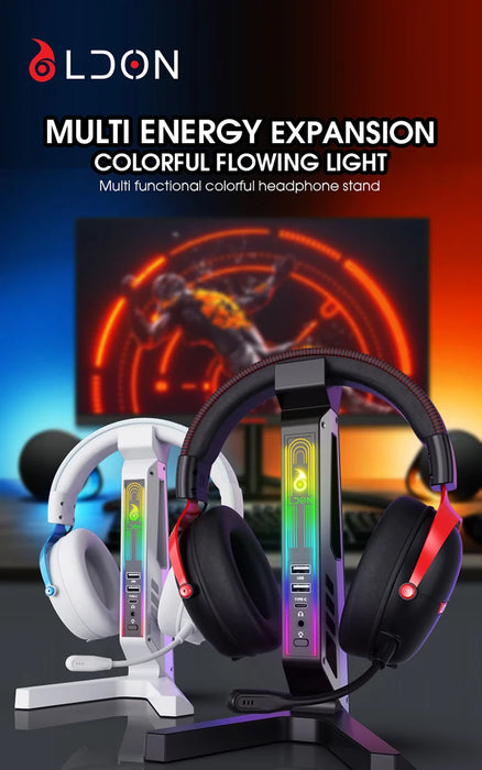 RGB Headset Stand with Sound‑Activated Lights and USB Dock