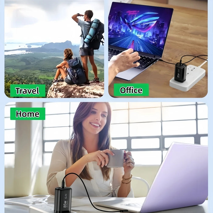 85W GaN USB‑C Charger – PD/PPS/QC Fast Charge, 2x USB‑C + USB‑A (UK/EU/US/KR)