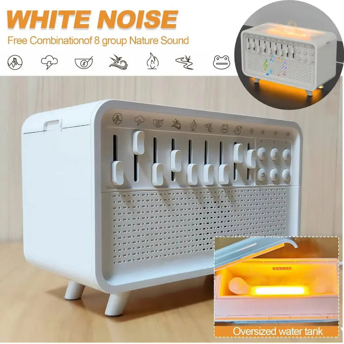 4-in-1 HiFi Bluetooth Speaker — White Noise, Humidifier, Night Light, 8 Nature Sounds (White)