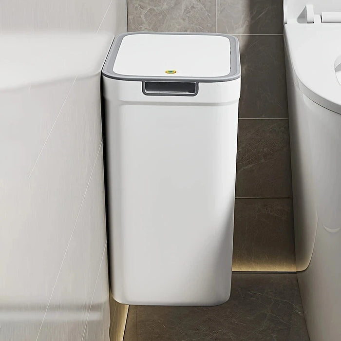 Touchless Wall-Mounted Bathroom Bin — Odour-Sealing Rectangular Plastic, 9L (White)