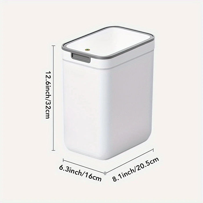 Touchless Wall-Mounted Bathroom Bin — Odour-Sealing Rectangular Plastic, 9L (White)