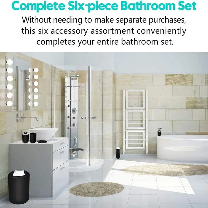 6-Piece Plastic Bathroom Accessory Set — Toothbrush Holder, Dispenser, Soap Dish & More