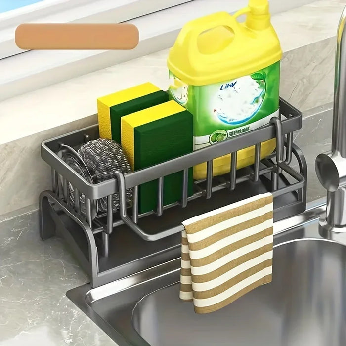 Kitchen Sink Sponge Holder – Auto-Draining Plastic Sink Caddy with Removable Brush Holder