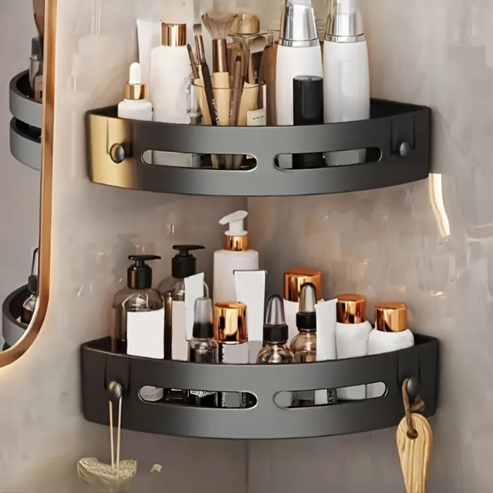 No‑Drill Adhesive Bathroom Shelf – 1 or 2‑Pack, Black Tripod Design