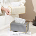 White Rectangular Leather Tissue Box Cover with Gold-Tone Edging — Small 16×11.5×8cm