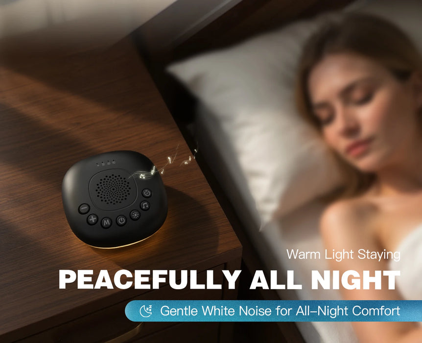 White Noise Machine — 20 Soothing Sounds, Night Light Timer, USB-C Rechargeable, Portable with Lanyard