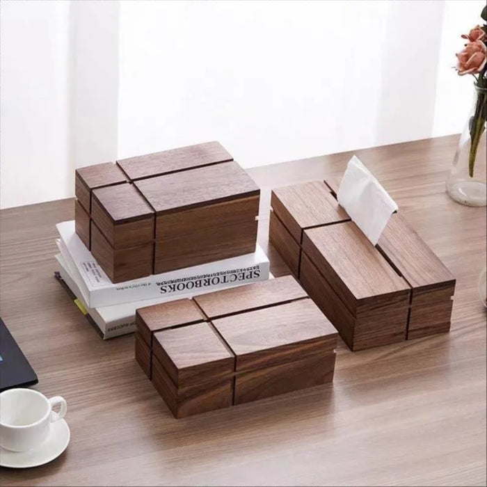 Walnut Solid Wood Tissue Box — Classic Desktop & Living Room Case
