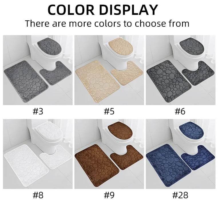 Three‑Piece Stone‑Pattern Microfibre Bathroom Mat Set — Water‑Absorbent & Non‑Slip