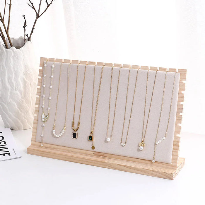 Large Wood Jewellery Display Stand — Necklace & Bracelet Rack with Faux Suede Interior