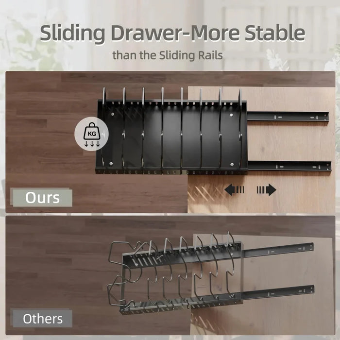 Kitchen Pull-Out Organiser — Pots, Lids, Spices & Drying Rack (Adjustable)
