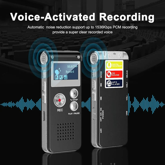 Digital Voice Recorder — 1536kbps, MP3 Player, USB & Voice‑Activated