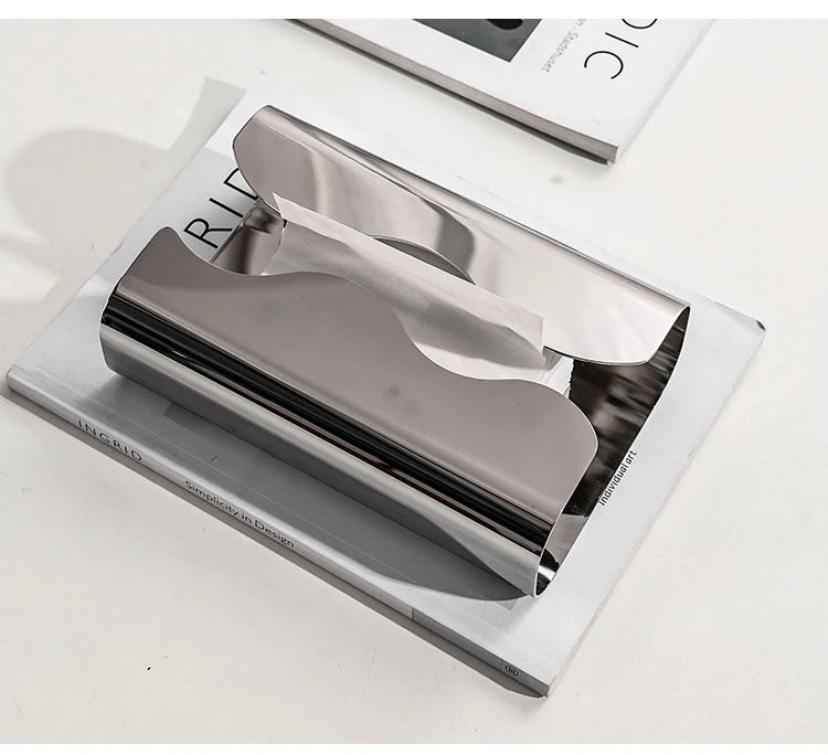 Stainless Steel Tissue Box — Irregular Pull-Paper Dispenser (Silver)