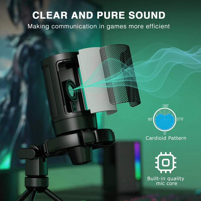 AmpliGame RGB USB Gaming Microphone A2 — Condenser with Light‑touch Mute & Tripod