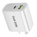 65W GaN USB‑C PD 3.0 2‑Port Wall Charger — USB‑A + USB‑C, White (UK/EU/US/AU plugs)