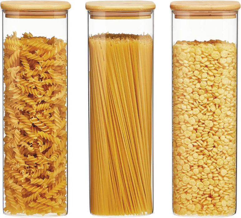 Square Borosilicate Glass Storage Jars with Bamboo Lids — 1450ml, 2 or 4 Pack