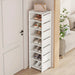 7-Grid Shoe Rack — Metal Tube Frame with Fabric Shelves, Floor Installation, Black or White