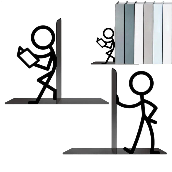 Metal Abstract Art Bookends — Non-Slip Heavy-Duty Shelf Supports (Set of 2)