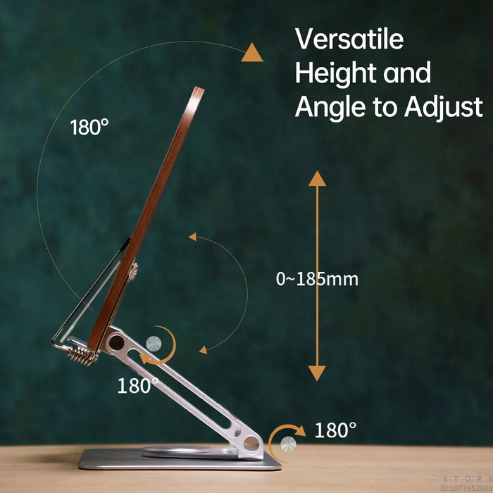 Foldable 360° Rotating R10 Book & Tablet Stand with Walnut Panel