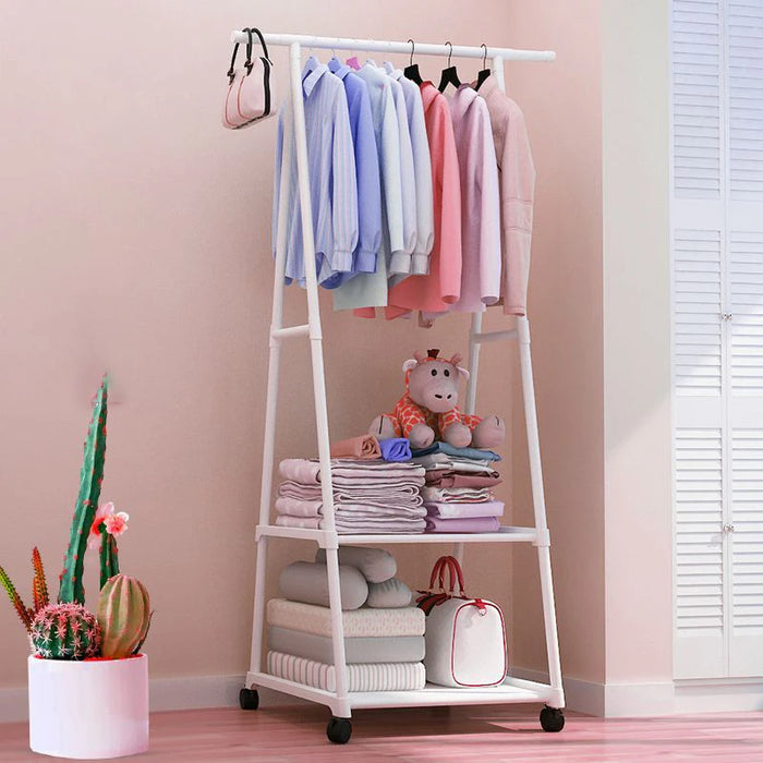 Floor-Mounted Folding Clothes Rack — Triangular Double-Rail Hanger