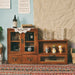 Nordic Solid Wood Retro Double-Door Display Cabinet — Desktop Storage for Cosmetics & Sundries