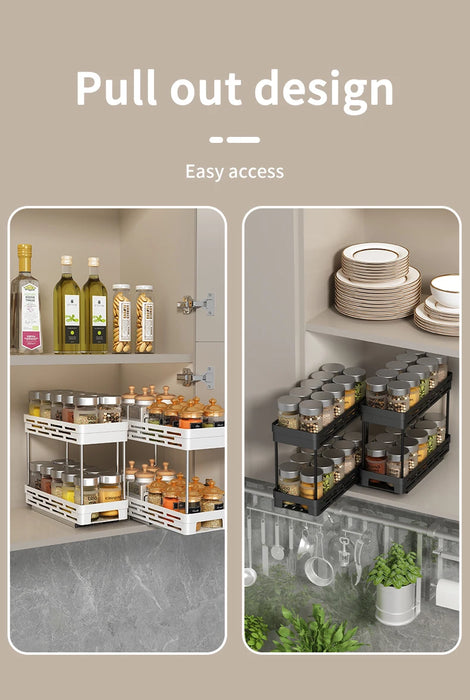 Pull-out 2-Layer Plastic Spice Rack — Large Capacity Kitchen Organiser