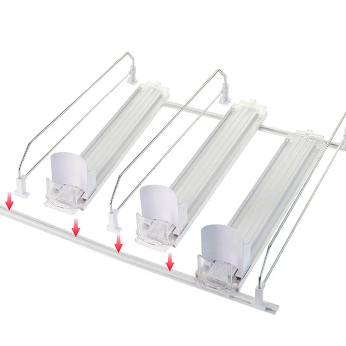 Canned Beverage Push Rack — Self-Pushing Fridge & Counter Organiser (310/380/410mm)