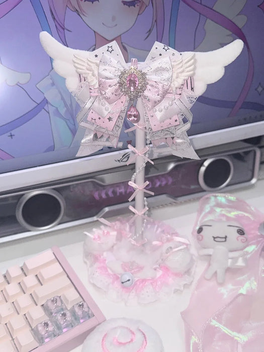 Pink Lace Angel Wings Headphone Stand — Kawaii Gaming Headset Holder