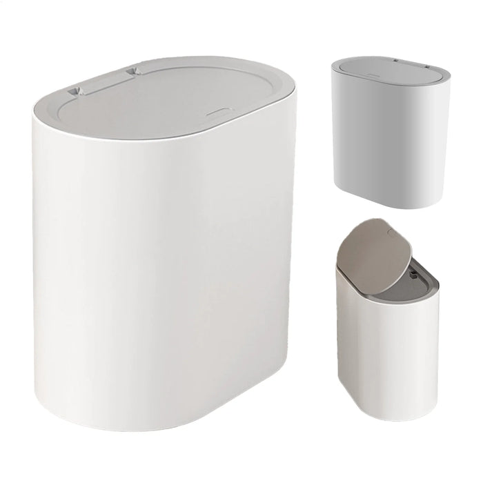 Slim Press-Top Bin with Lid and Wheels — Small Kitchen & Bathroom Waste Basket