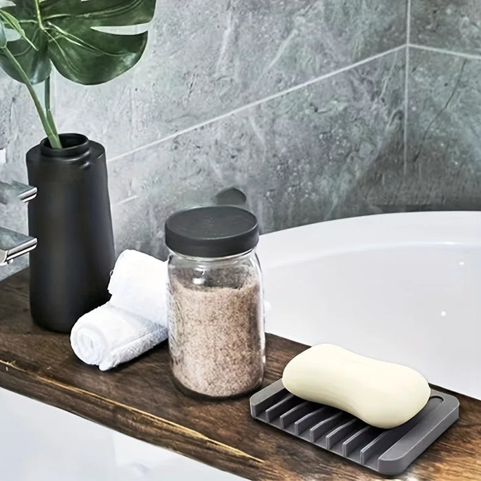 Single-Pack Silicone Self-Draining Soap Dish – Non-Slip Countertop Holder, 11.5×8×1 cm