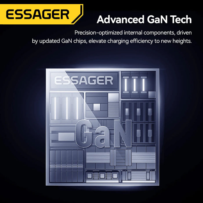 Essager Ultra-Thin 65W GaN Pro Travel Charger — PD3.0 & QC4.0, USB‑C/USB‑A